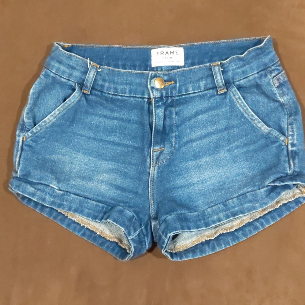 Denim shorts with cuffs, Frame, dark blue